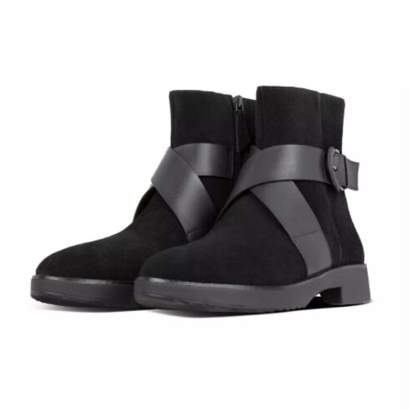 Fitflop Mona Suede Buckle Ankle Boot Women’s Size 8 Black - Picture 13 of 13